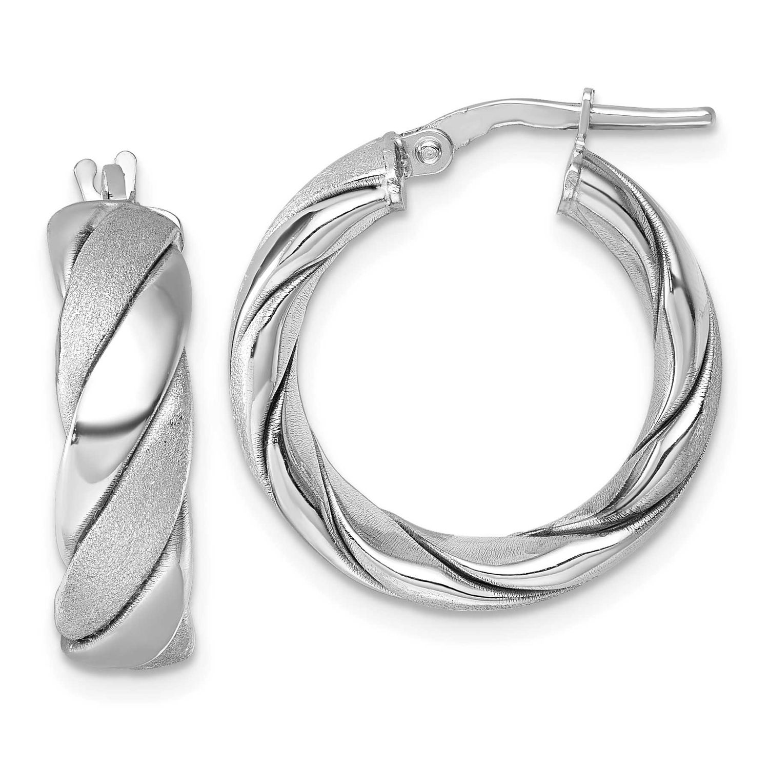 Scratch Finish Twisted Hoop Earrings Sterling Silver Rhodium-Plated Polished, MPN: QE17894, UPC: