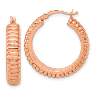 Polished and Grooved 26x6mm Round Hollow Hoop Earrings Sterling Silver Rose-Tone, MPN: QE17875RP, U…
