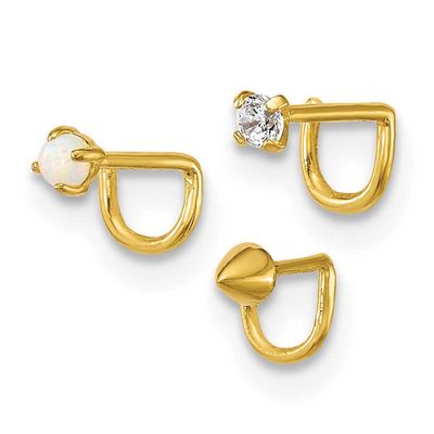 22 Gauge CZ Lab Created Opal Spike Set of 3 Nose Studs 10k Gold, MPN: 10BD203, UPC: