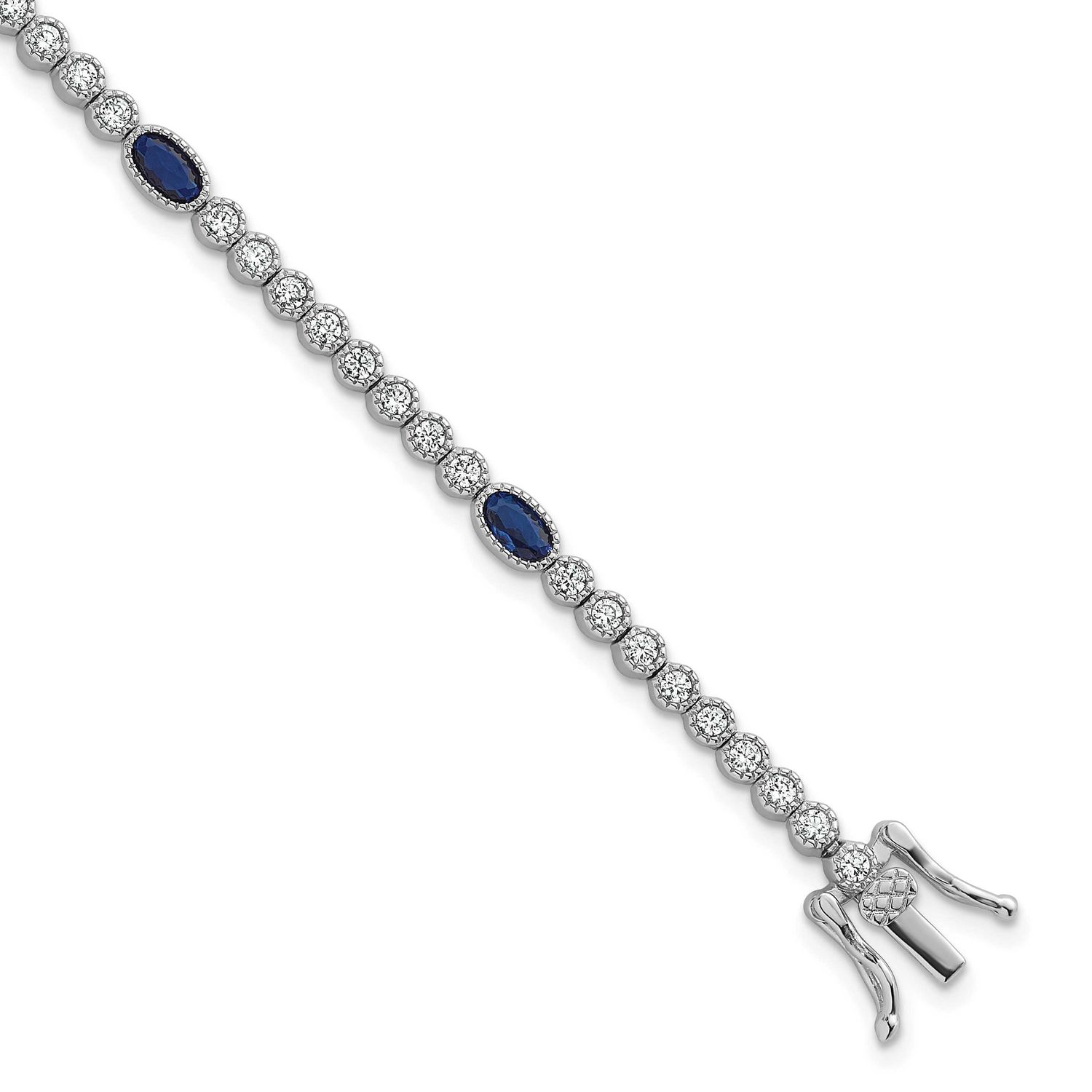 Blue and White CZ 7 Inch Bracelet Sterling Silver Rhodium-Plated Polished, MPN: QG6997-7, UPC: