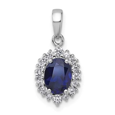 Created Sapphire and CZ Oval Halo Pendant Sterling Silver Rhodium-Plated Polished, MPN: QP6007CSA, …