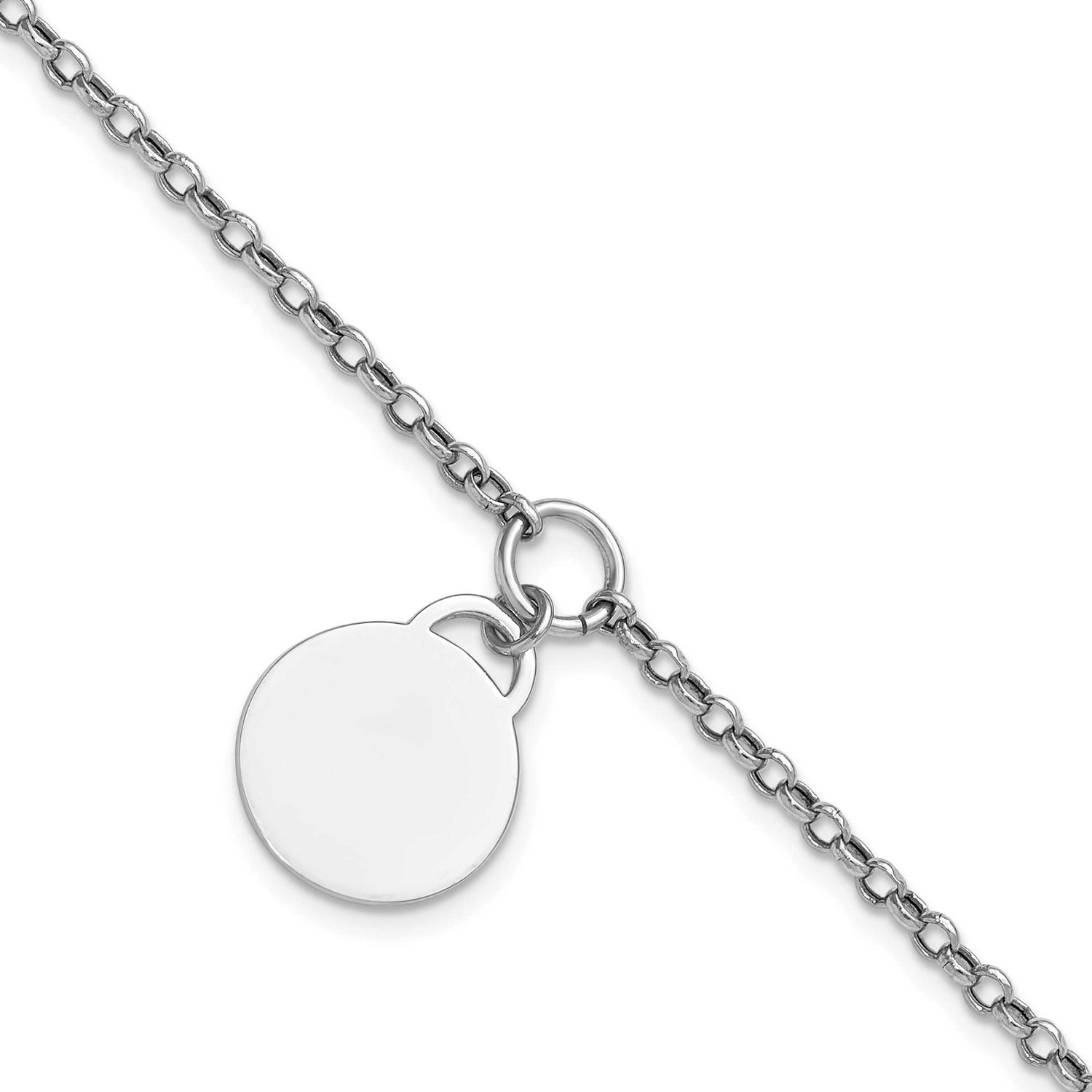 Polished 7 Inch with 1 Inch Extender Round Disc Bracelet Sterling Silver Rhodium-Plated, MPN: QG693…