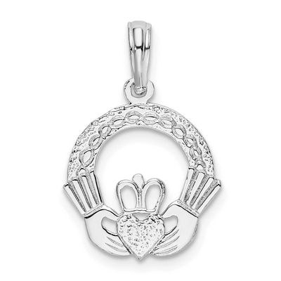 De-Ani Polished and Textured Claddagh Circle Pendant Sterling Silver Rhodium-Plated, MPN: QC10544, …