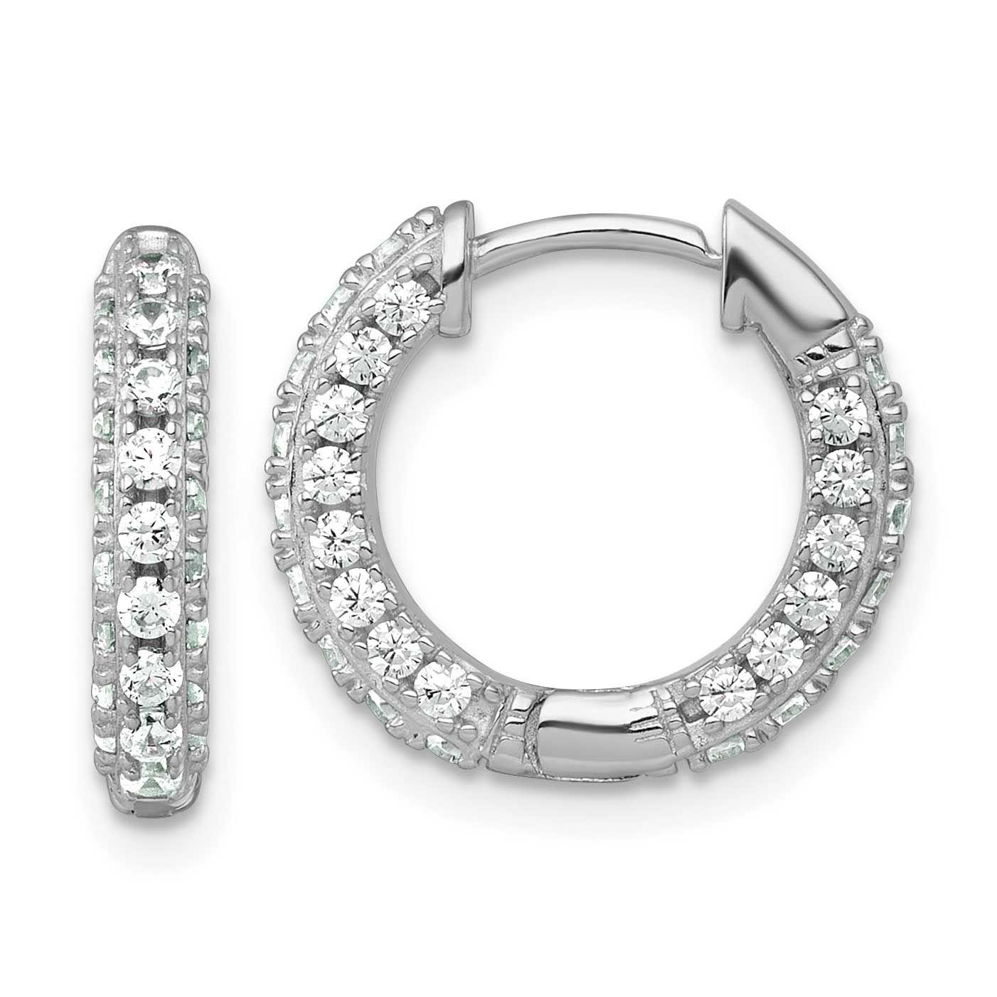 CZ Hinged Round Hoop Earrings Sterling Silver Rhodium-Plated Polished, MPN: QE18105, UPC: