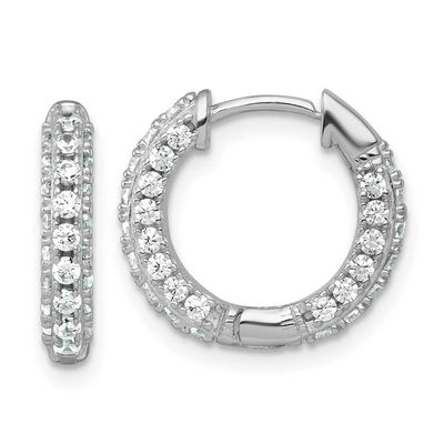 CZ Hinged Round Hoop Earrings Sterling Silver Rhodium-Plated Polished, MPN: QE18105, UPC: