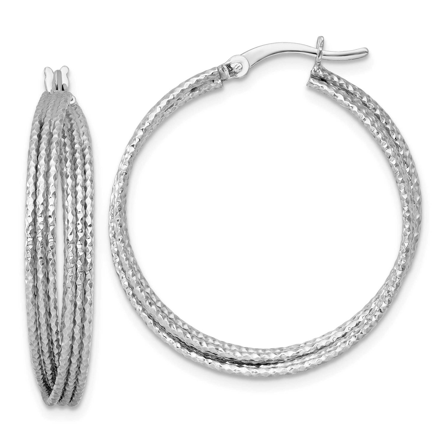 Textured 31.0mm Crisscross Round Hoop Earrings Sterling Silver Rhodium-Plated, MPN: QE17920, UPC: