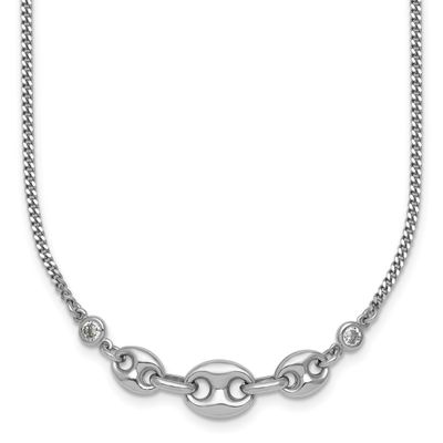 CZ Puffed Mariner 16 Inch with 2 Inch Extension Necklace Sterling Silver Rhodium-Plated, MPN: QG692…