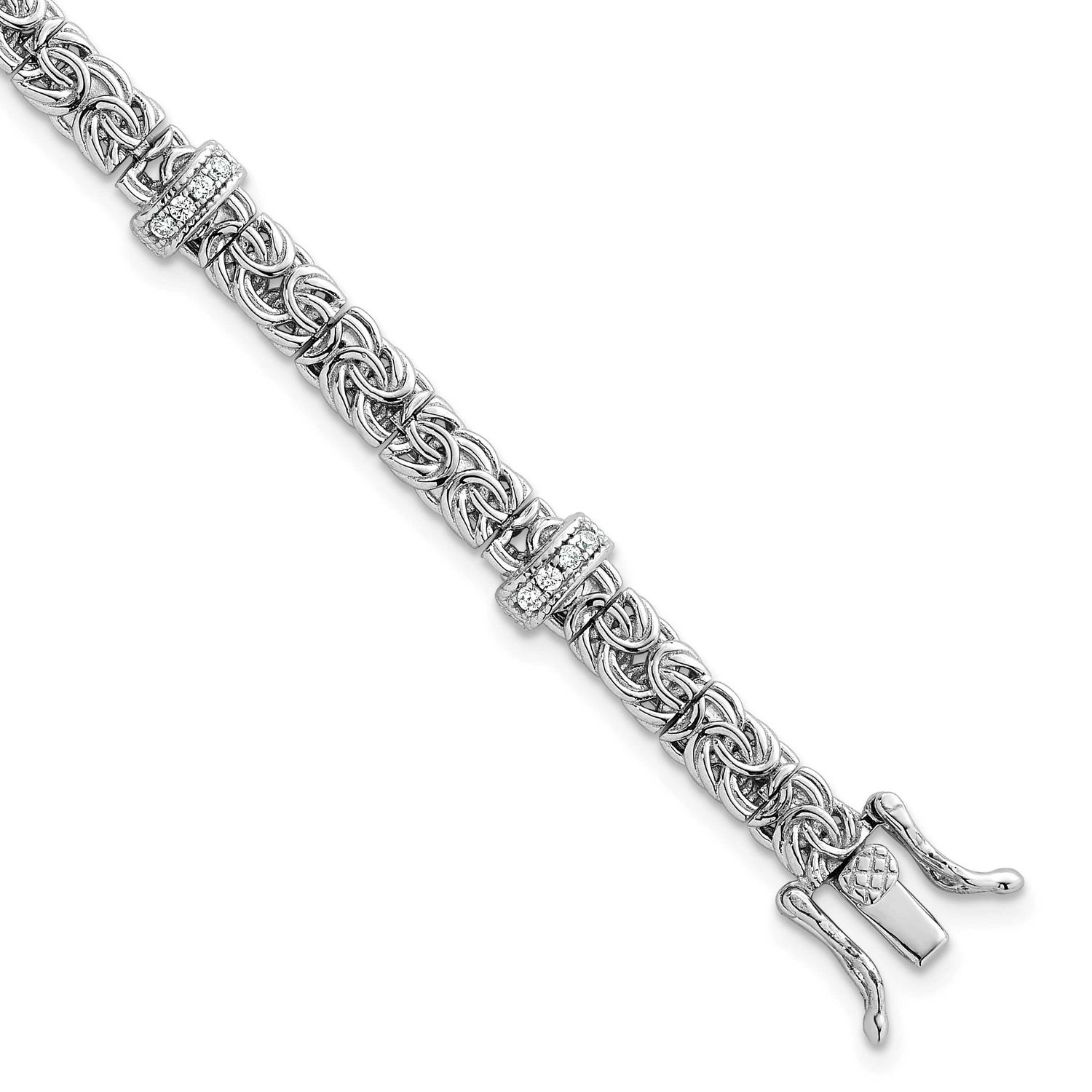 CZ Byzantine Link 7.75 Inch Bracelet Sterling Silver Rhodium-Plated Polished, MPN: QG6870-7.75, UPC: