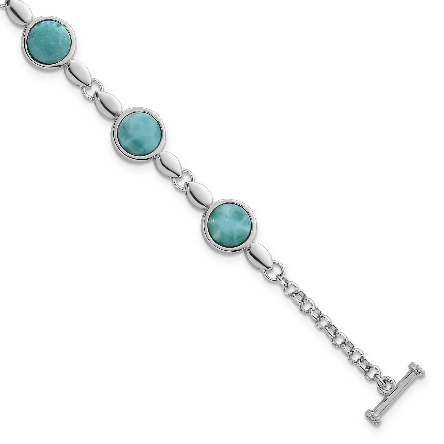 Fancy Larimar 8 Inch Toggle Bracelet Sterling Silver Rhodium-Plated Polished, MPN: QG7283-8, UPC: