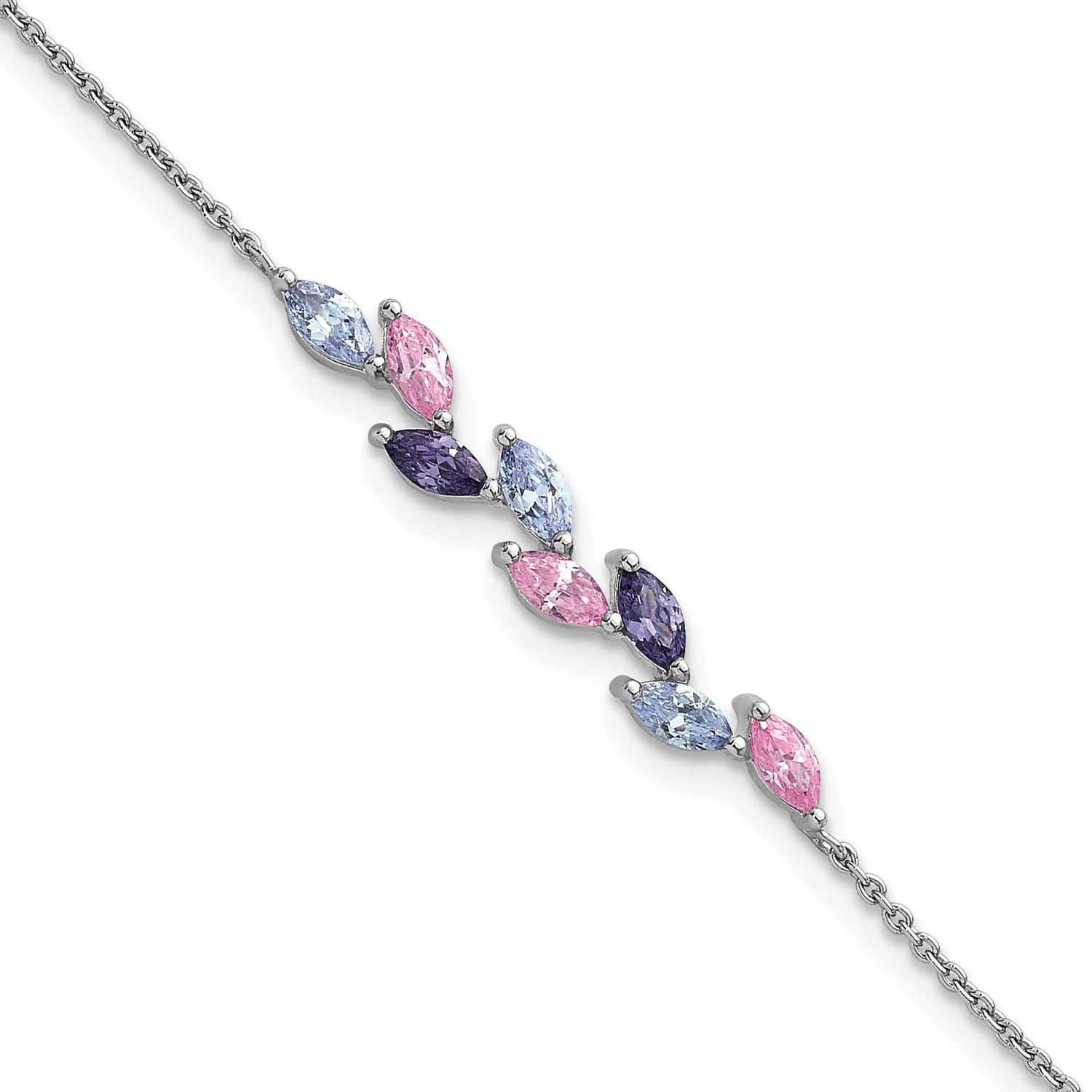 Fancy Pink &amp; Purple CZ 7 Inch Bracelet Sterling Silver Rhodium-Plated Polished, MPN: QG6986-7, UPC: