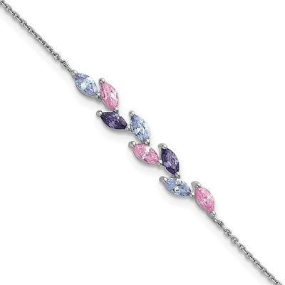 Fancy Pink &amp; Purple CZ 7 Inch Bracelet Sterling Silver Rhodium-Plated Polished, MPN: QG6986-7, UPC:
