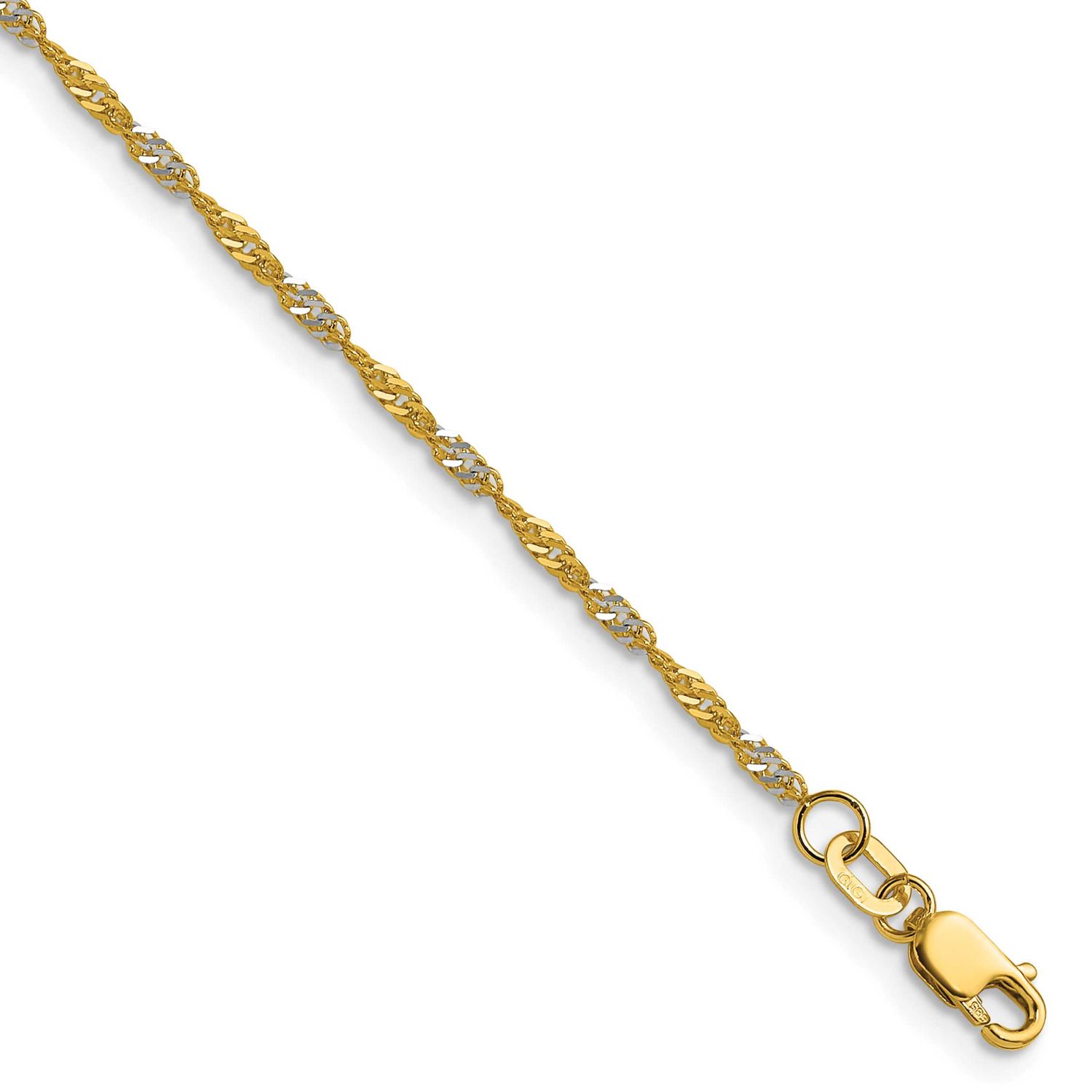1.65mm Singapore Chain 10 Inch 14k Gold with Rhodium, MPN: PEN334-10, UPC: