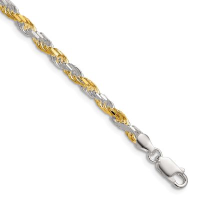 Vermeil 3.5mm Diamond-Cut Rope Chain 16 Inch Sterling Silver, MPN: QDCY080-16, UPC: