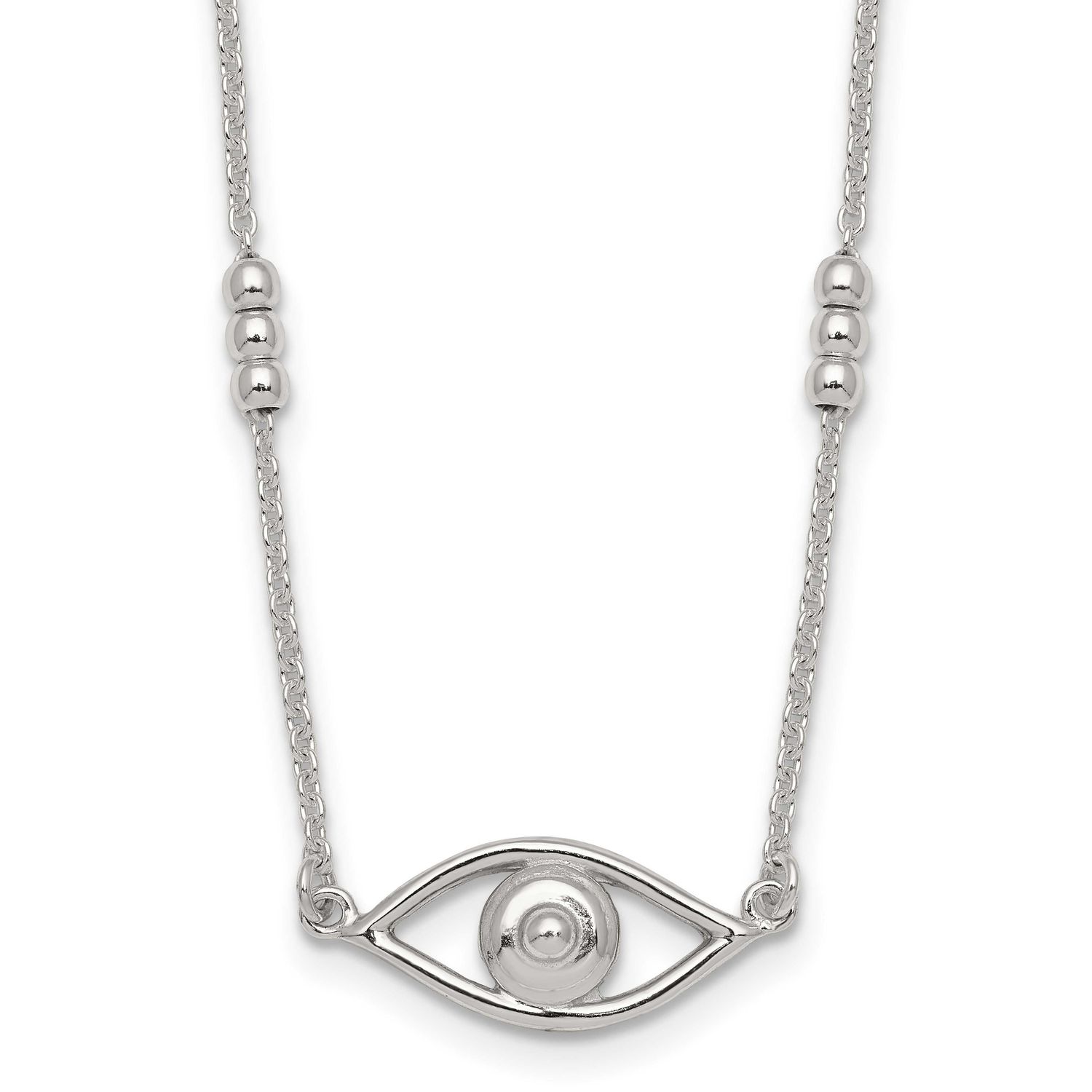 Evil Eye with 1 Inch Extension Necklace Sterling Silver Polished, MPN: QG7029-16.5, UPC: