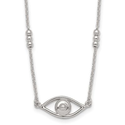 Evil Eye with 1 Inch Extension Necklace Sterling Silver Polished, MPN: QG7029-16.5, UPC: