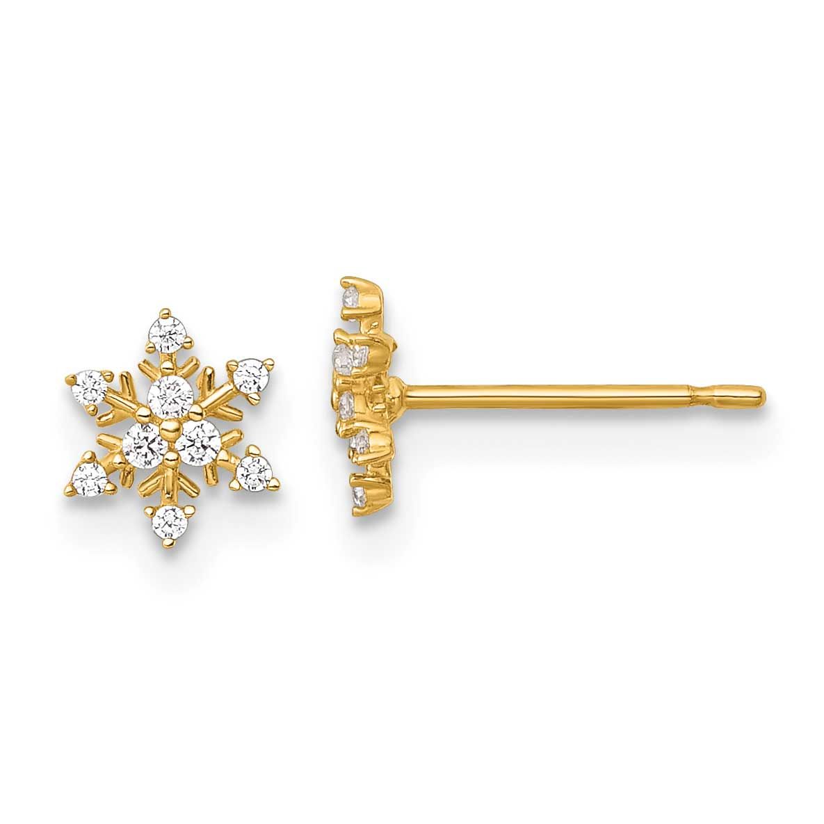 CZ Snowflake Post Earrings 14k Gold Polished, MPN: YE2293, UPC: