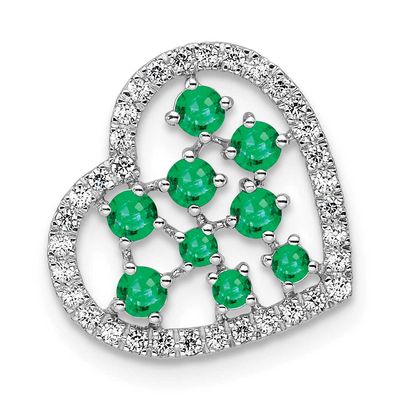 Polished Diamond and Emerald Heart Chain Slide 15 Inch 14k White Gold, MPN: PM10797-EM-020-WAA, UPC: