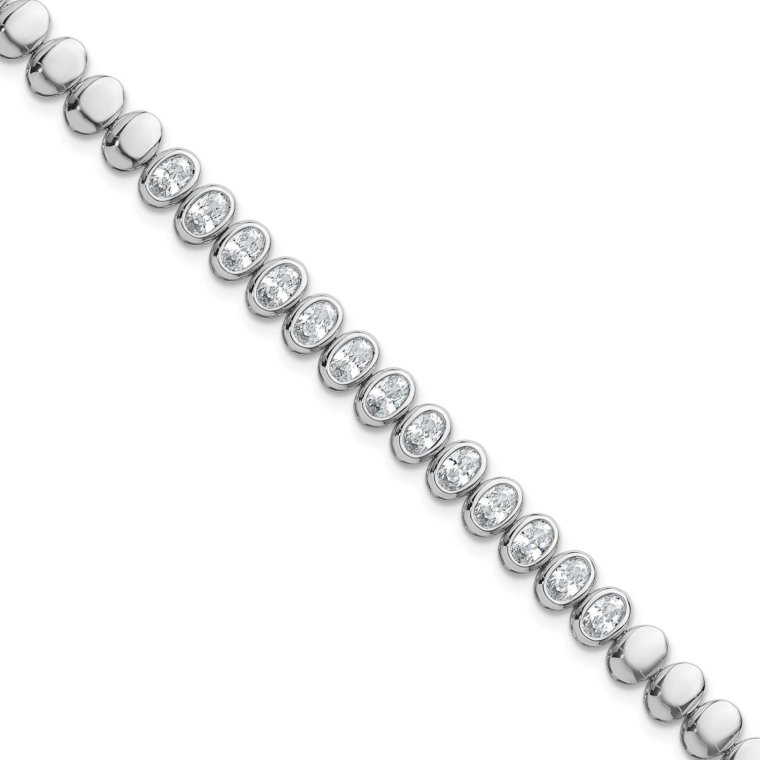 Oval Bezel CZ 7.25 Inch Bracelet Sterling Silver Rhodium-Plated Polished, MPN: QG6861-7.25, UPC:
