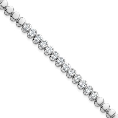 Oval Bezel CZ 7.25 Inch Bracelet Sterling Silver Rhodium-Plated Polished, MPN: QG6861-7.25, UPC: