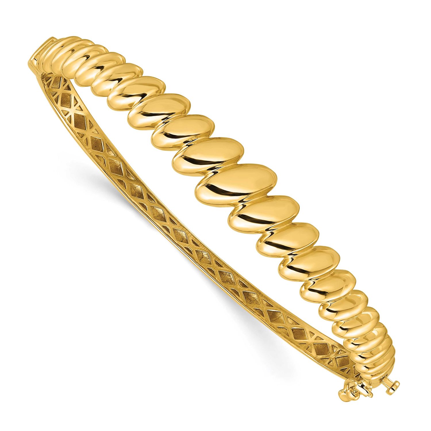 Graduated Oval Fancy Hinged Bangle 14k Gold Polished, MPN: DB759, UPC: