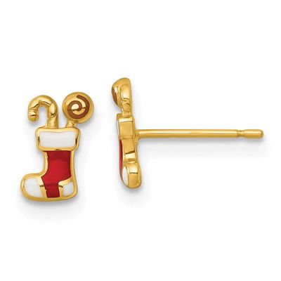 Madi K Polished Enameled Christmas Stocking Post Earrings 14k Gold, MPN: GK1219, UPC: