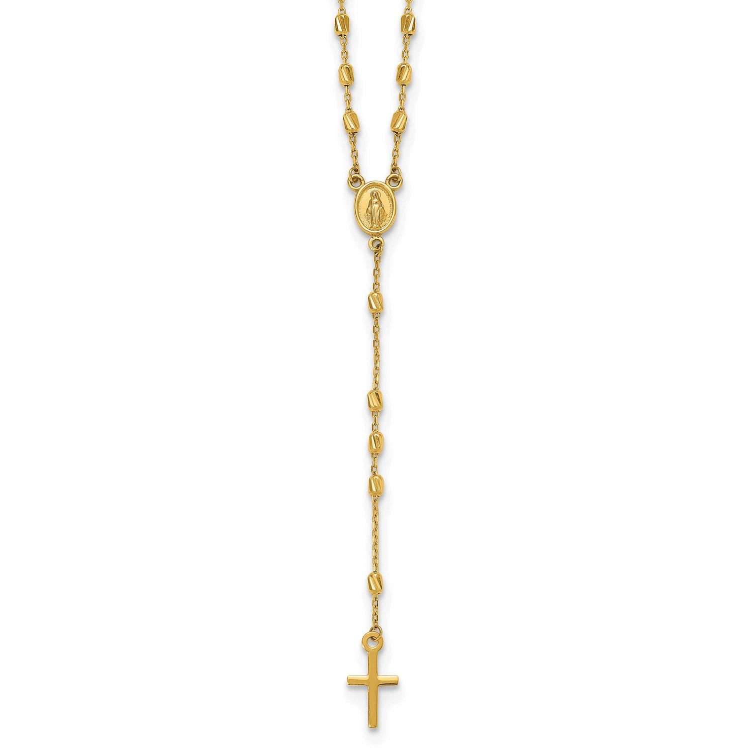 Diamond-Cut Beaded 16.75 Inch with 2 Inch Extender Rosary Necklace 14k Gold Polished, MPN: SF3302-1…