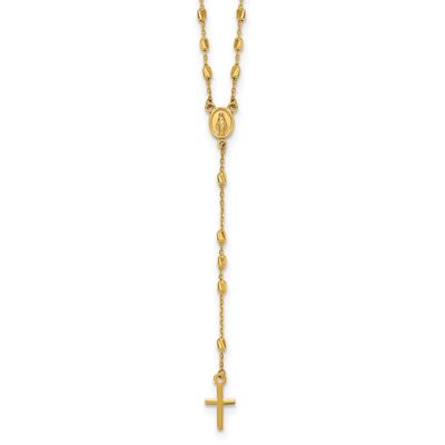 Diamond-Cut Beaded 16.75 Inch with 2 Inch Extender Rosary Necklace 14k Gold Polished, MPN: SF3302-1…