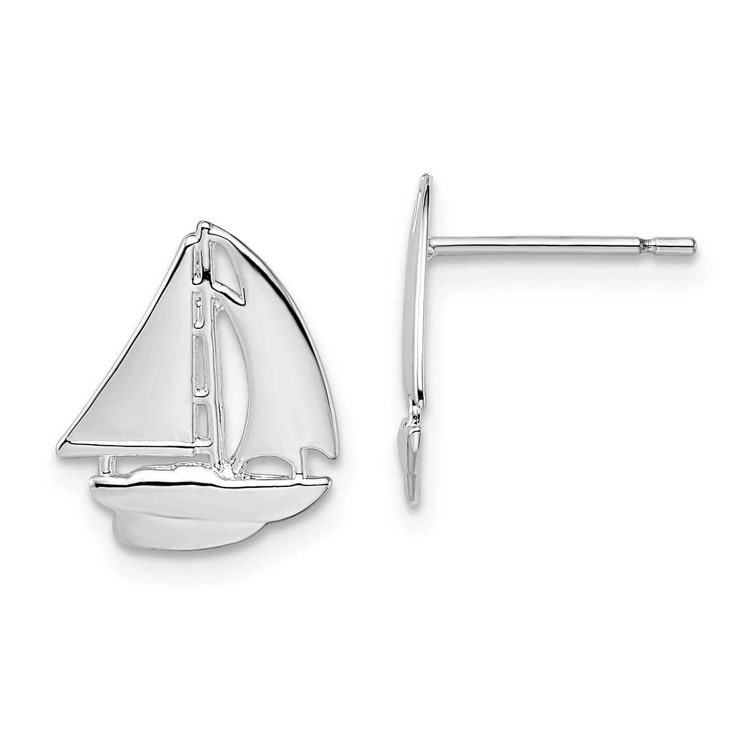 De-Ani Polished Small Sailboat Post Earrings Sterling Silver Rhodium-Plated, MPN: QE15489, UPC: 637…