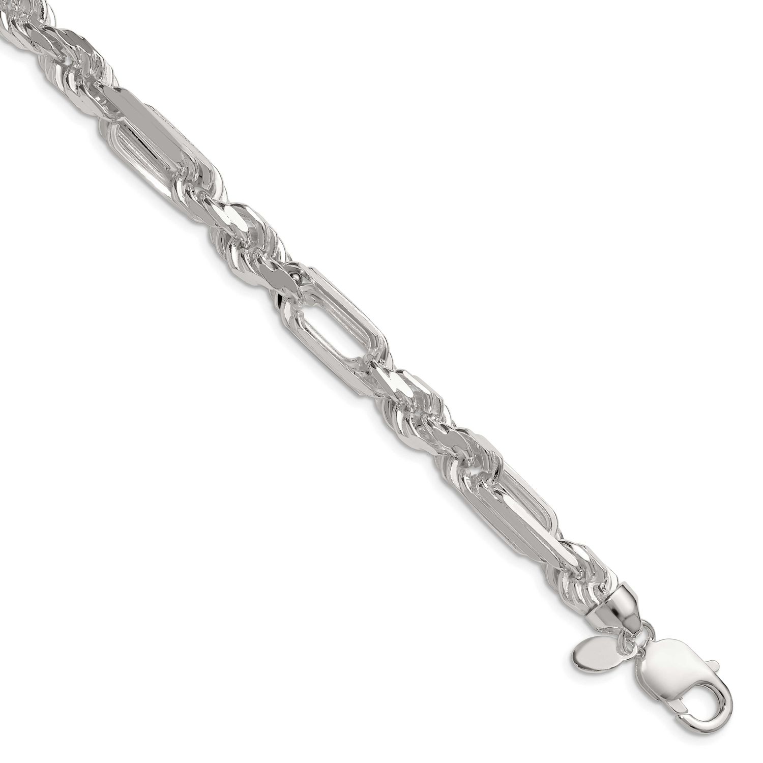 8mm Diamond-cut Figarope Chain 8 Inch Sterling Silver, MPN: QFGR150-8, UPC: