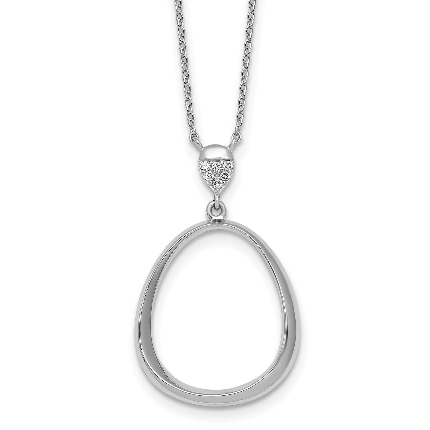 CZ Teardrop 17.5 Inch Necklace Sterling Silver Rhodium-Plated Polished, MPN: QG7070-17.5, UPC: