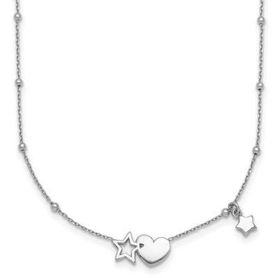 Heart and Stars 16 Inch with 2 Inch Extension Necklace Sterling Silver Rhodium-Plated Polished, MPN…