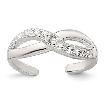 CZ Infinity Adjustable Toe Ring Sterling Silver Polished, MPN: QR7678, UPC: