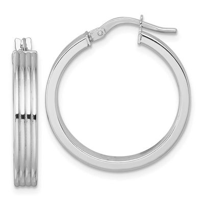 Polished Grooved Hoop Earrings 14k White Gold, MPN: TF2386W, UPC: