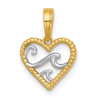 Waves In Heart Charm 14k Gold with Rhodium Polished, MPN: K10062, UPC: