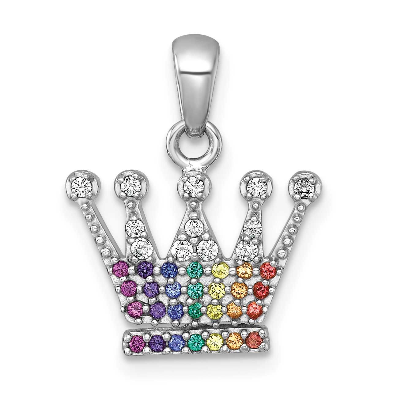 Multi Color Nano Crystals Crown Pendant Sterling Silver Rhodium-Plated Polished, MPN: QG7217P, UPC: