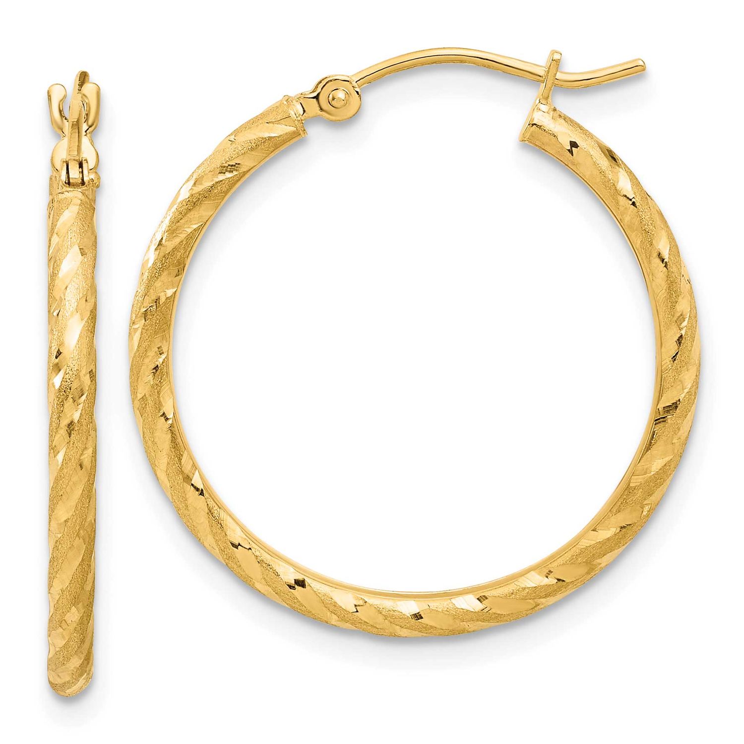 Satin Diamond-cut 2.05mm Hoop Earrings 10k Gold Polished, MPN: 10TC1046, UPC: