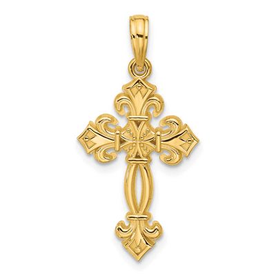 Fancy Textured Cross Pendant 14k Gold Polished, MPN: D5751, UPC: