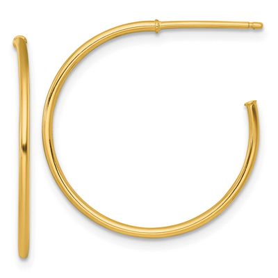 1.2 x 25mm Polished Post Hoop Earrings 14k Gold, MPN: TF2483, UPC:
