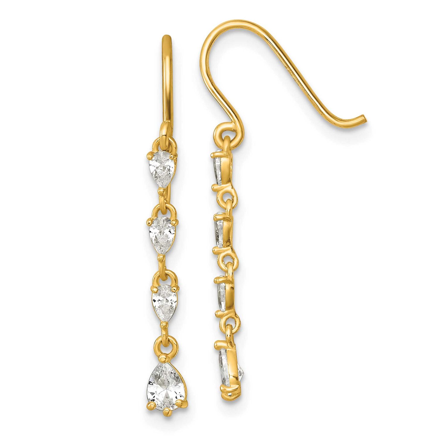 Fancy CZ Teardrop Dangle Earrings 14k Gold Polished, MPN: YE2278, UPC: