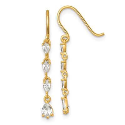 Fancy CZ Teardrop Dangle Earrings 14k Gold Polished, MPN: YE2278, UPC: