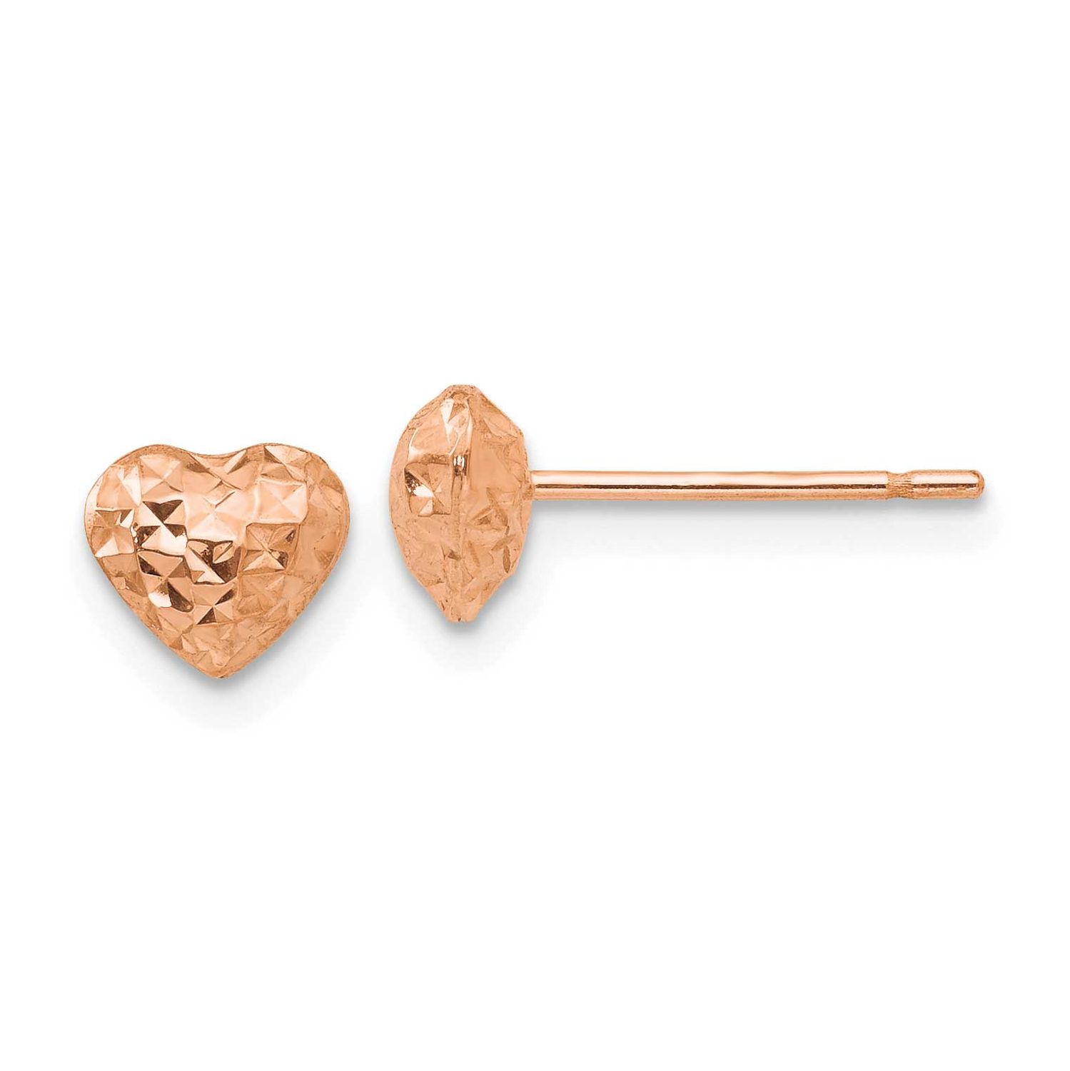 Diamond Cut Puffed Heart Post Stud Earrings 14k Rose Gold, MPN: H1066R, UPC: