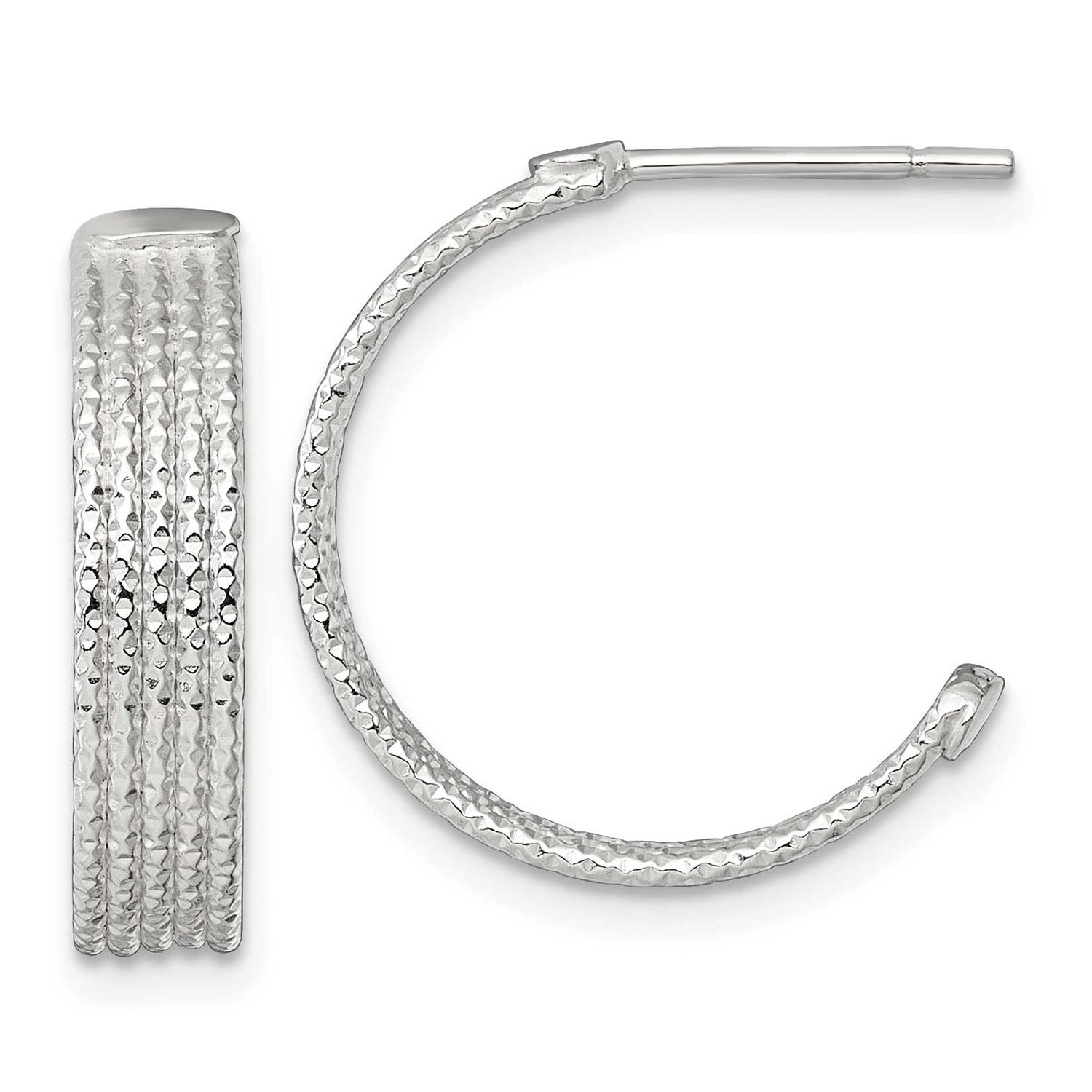 Textured 20x4.5mm Post C-Hoop Earrings Sterling Silver Polished, MPN: QE17986, UPC: