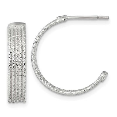 Textured 20x4.5mm Post C-Hoop Earrings Sterling Silver Polished, MPN: QE17986, UPC: