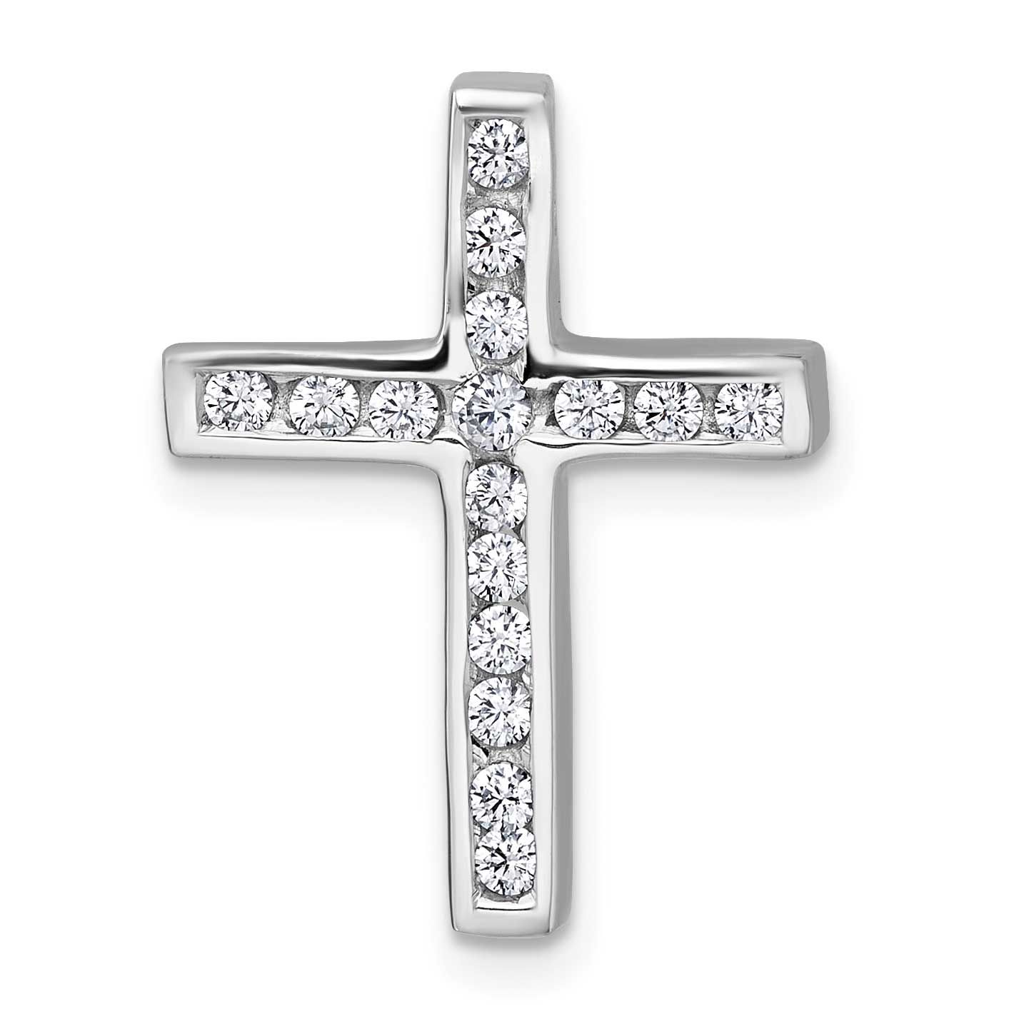 Polished CZ Cross Chain Slide Pendant 21.5 Inch Sterling Silver Rhodium-Plated, MPN: QC11607, UPC: