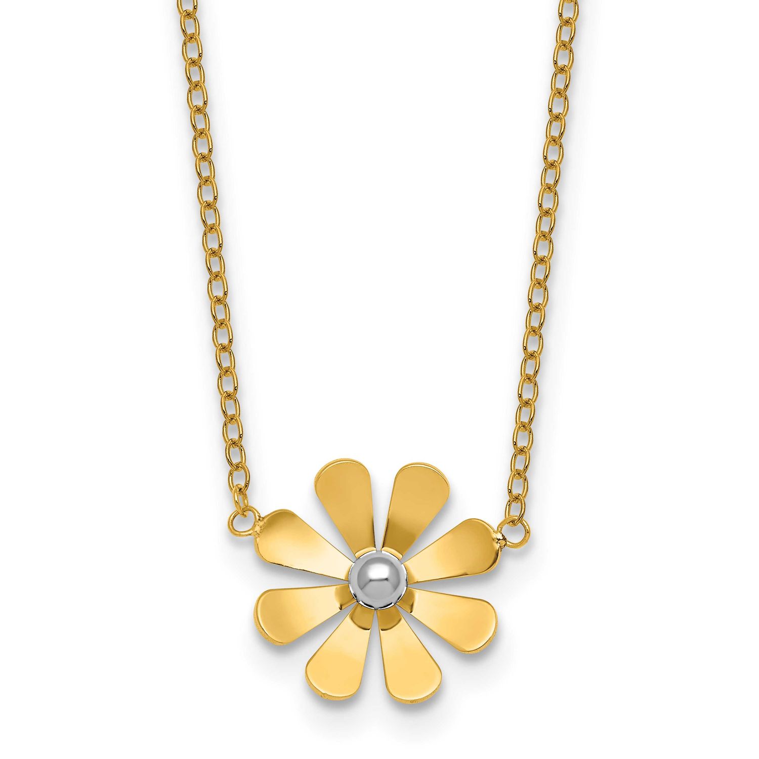 Daisy 16 Inch with 2 Inch Extension Necklace 14k Gold with Rhodium Polished, MPN: SF3282-16, UPC: