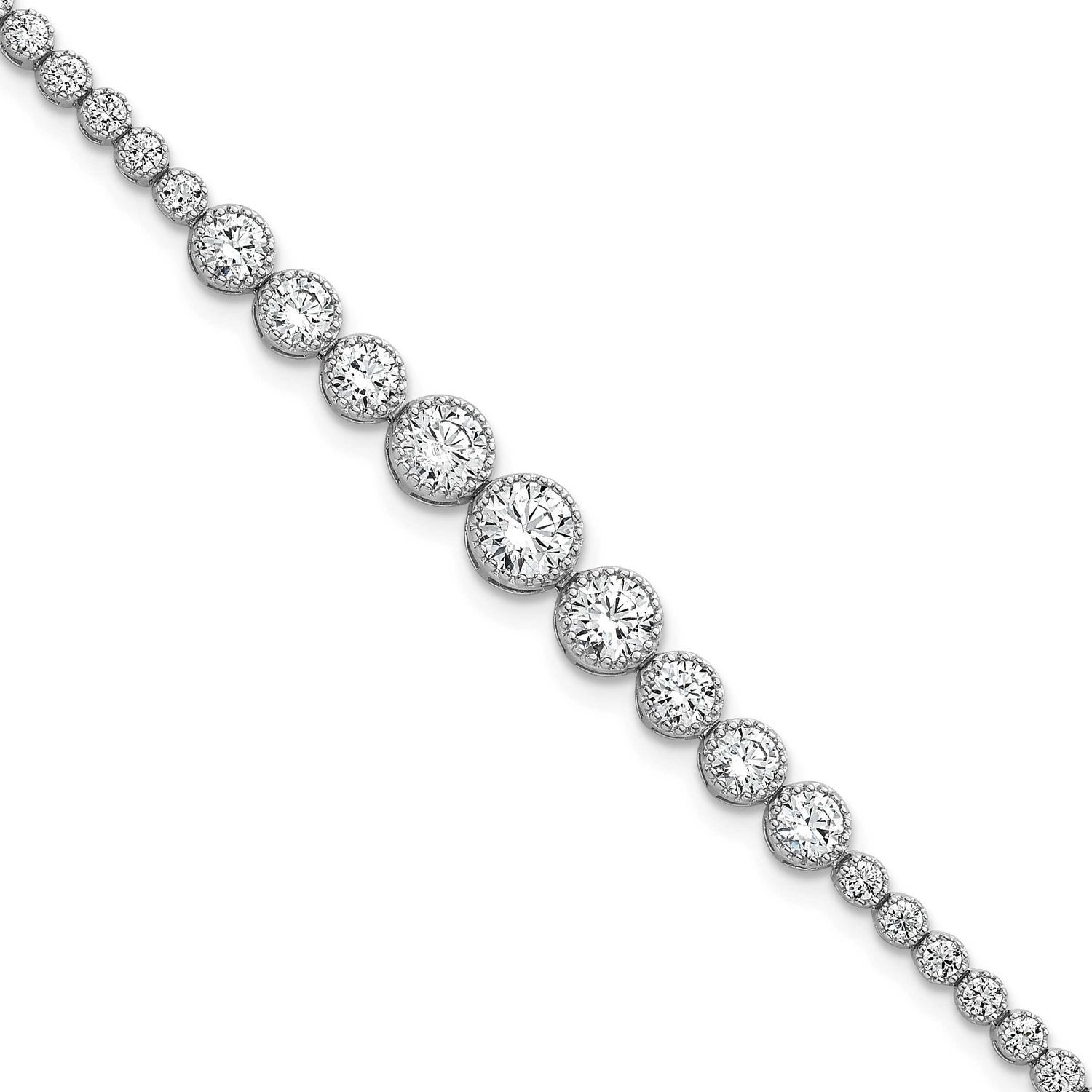 Polished CZ Graduated Tennis Bracelet Sterling Silver Rhodium-Plated, MPN: QG6858-7, UPC: