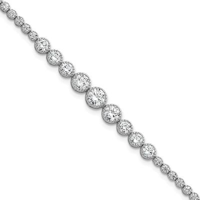 Polished CZ Graduated Tennis Bracelet Sterling Silver Rhodium-Plated, MPN: QG6858-7, UPC: