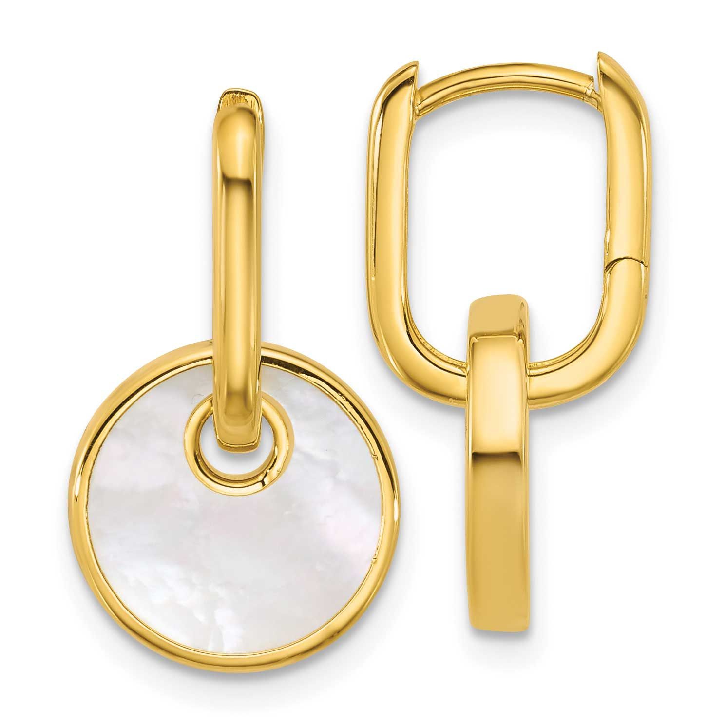 Polished Mother of Pearl Circle Drop Hinged Hoop Earrings Sterling Silver Gold-Plated, MPN: QG7147E…