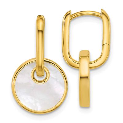 Polished Mother of Pearl Circle Drop Hinged Hoop Earrings Sterling Silver Gold-Plated, MPN: QG7147E…