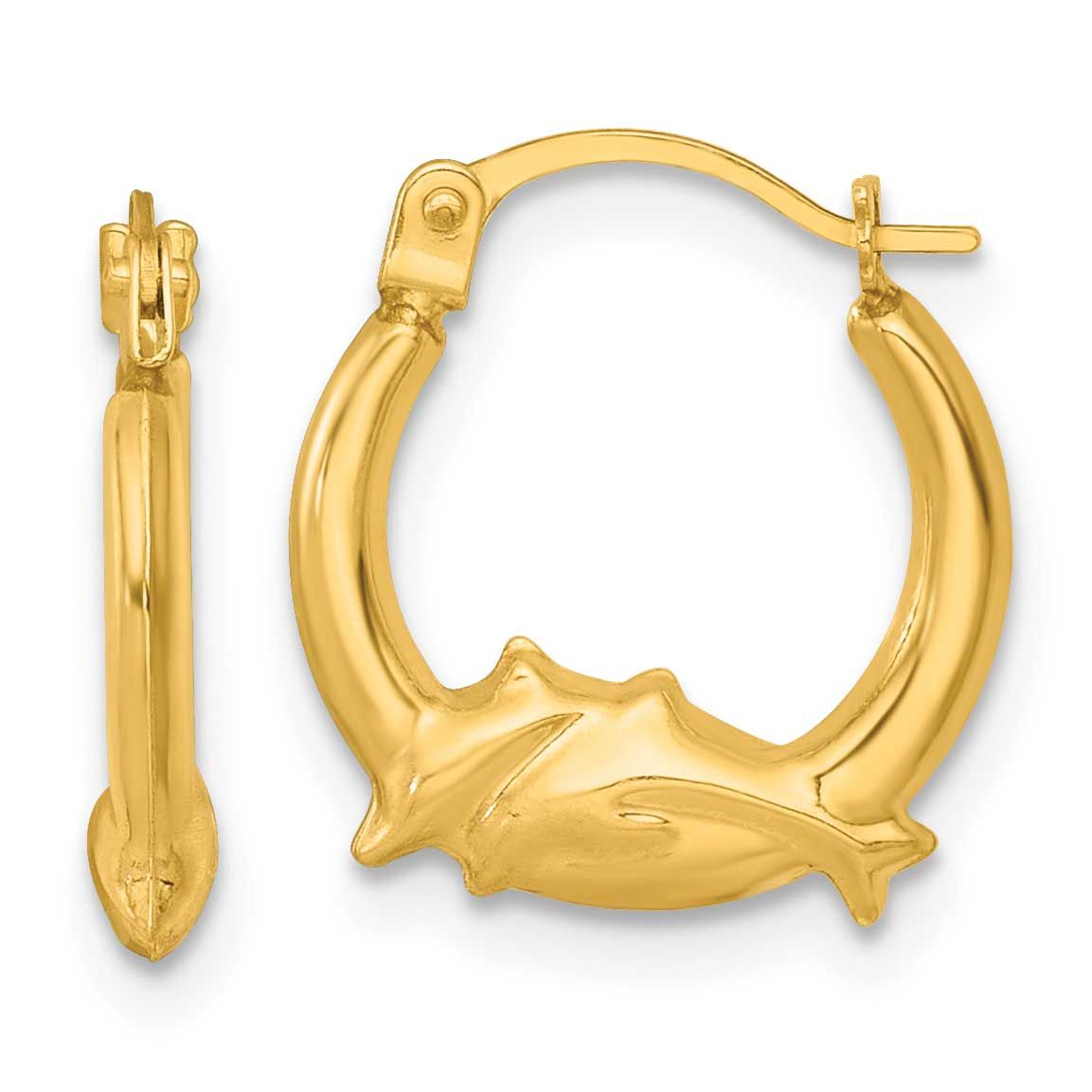 Dolphins Hoop Earrings 14k Gold Polished, MPN: TF2452, UPC: